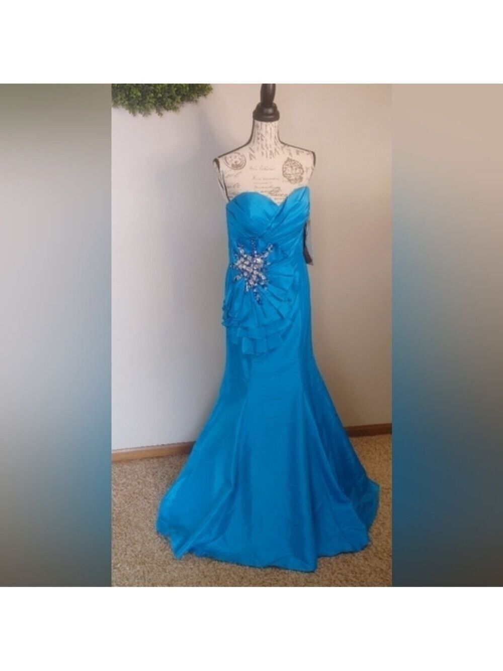Lafee E147010 Mermaid Strapless Low Back Prom Dress Sz 10 Turquoise